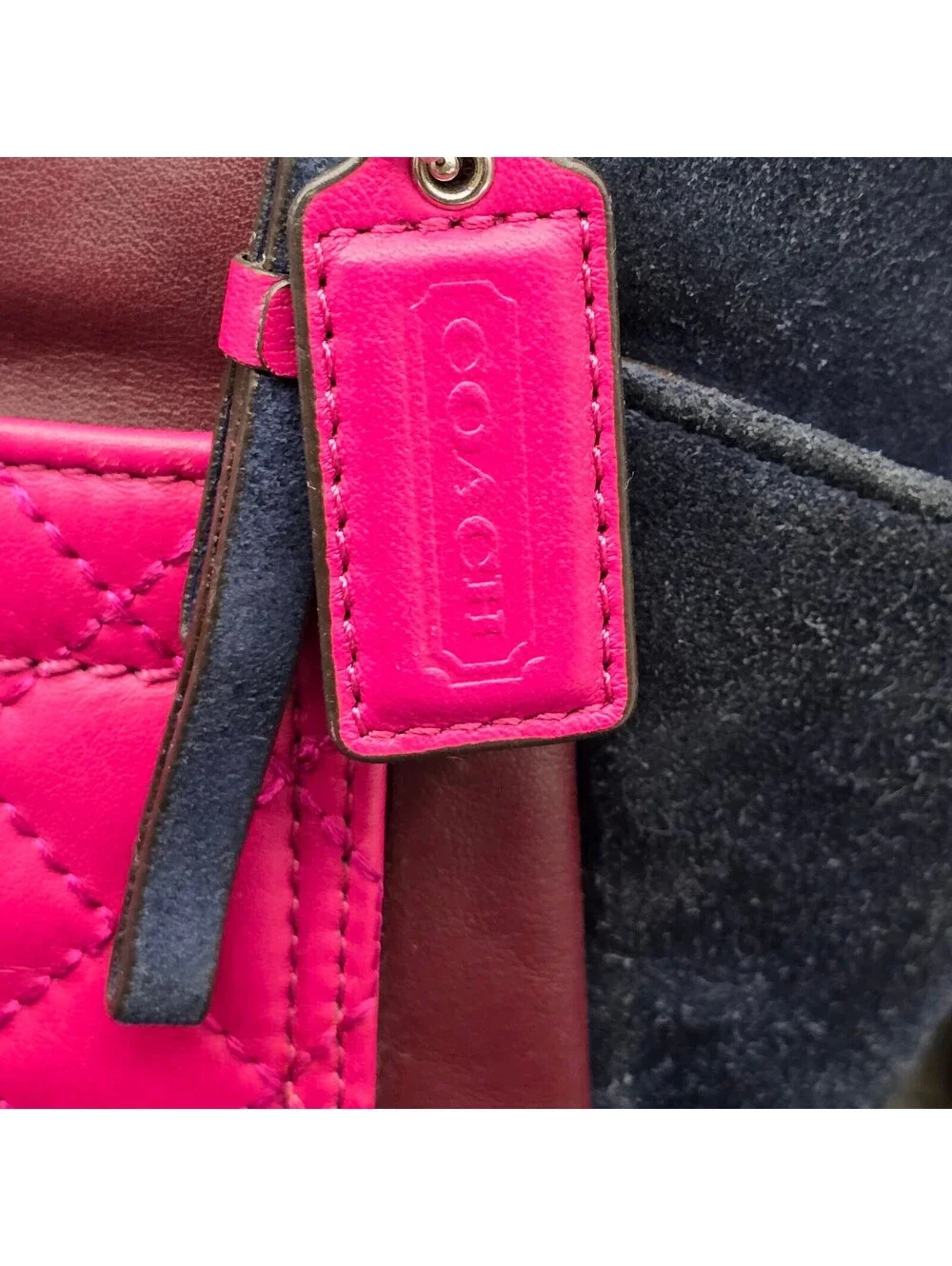 COACH Y2K Colorblock Mixed Media Mini Tote  Suede Quilted Leather